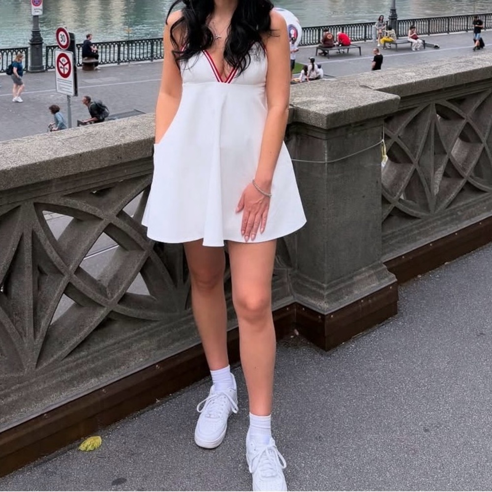 Zara White Mini Dress with Red Accents